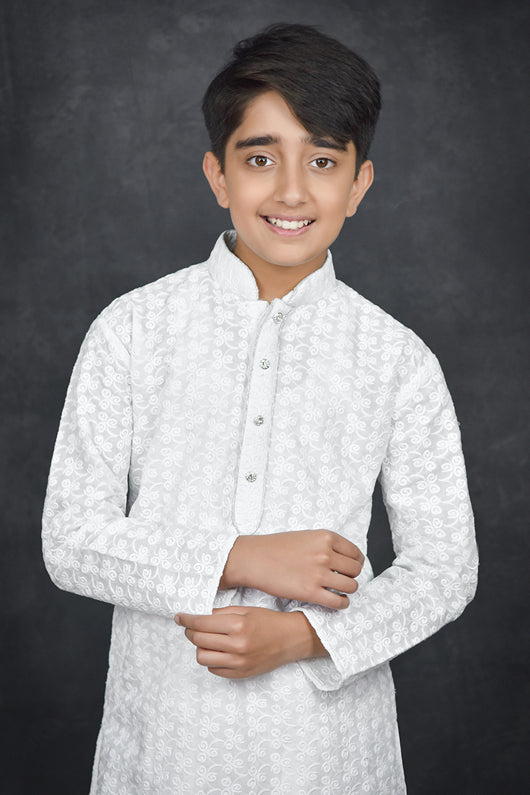White Kurta Boys Eid Salwar Kameez - Main Image