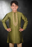 Mehndi Green & Cream Kurta Pajama Boys Wedding Suit - Asian Party Wear