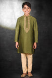 Mehndi Green & Cream Kurta Pajama Boys Wedding Suit - Asian Party Wear