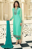 4387 TURQUOISE KASEESH MAGICAL BRASSO STRAIGHT SALWAR KAMEEZ SUIT - Asian Party Wear