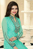 4387 TURQUOISE KASEESH MAGICAL BRASSO STRAIGHT SALWAR KAMEEZ SUIT - Asian Party Wear