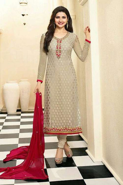 4384 BEIGE KASEESH MAGICAL BRASSO STRAIGHT SALWAR KAMEEZ SUIT - Asian Party Wear