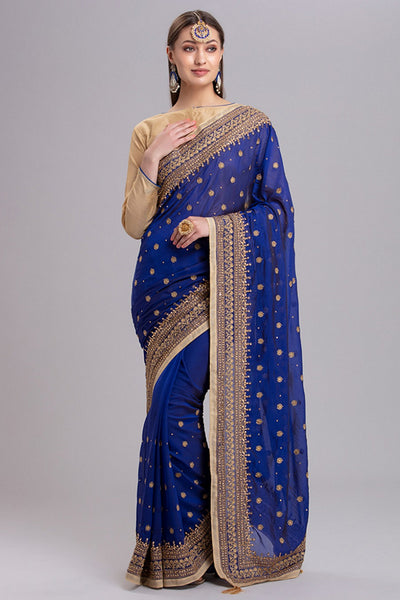 ZACS-117 ROYAL BLUE FULL SLEEVE BLOUSE INDIAN SAREE - Asian Party Wear