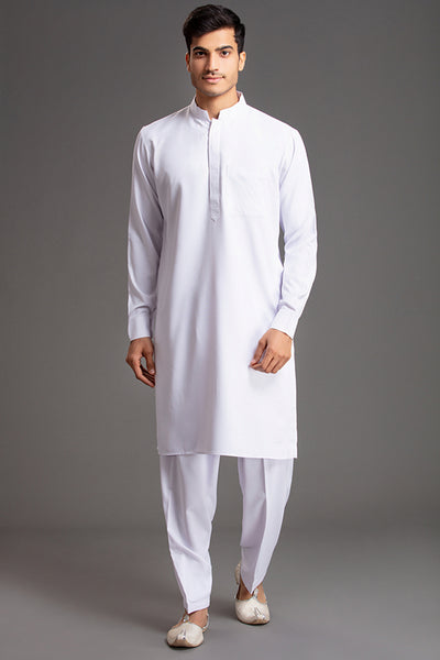 WHITE PATHANI KURTA SALWAR READYMADE SUIT - Asian Party Wear