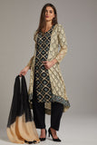 BLACK & CREAM JACKET STYLE READY TO WEAR PAKISTANI DESIGNER SUIT - Asian Party Wear