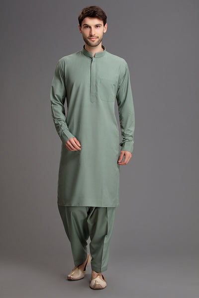 Green Kurta Shalwar Pakistani Men's Designer Suit - Asian Party Wear