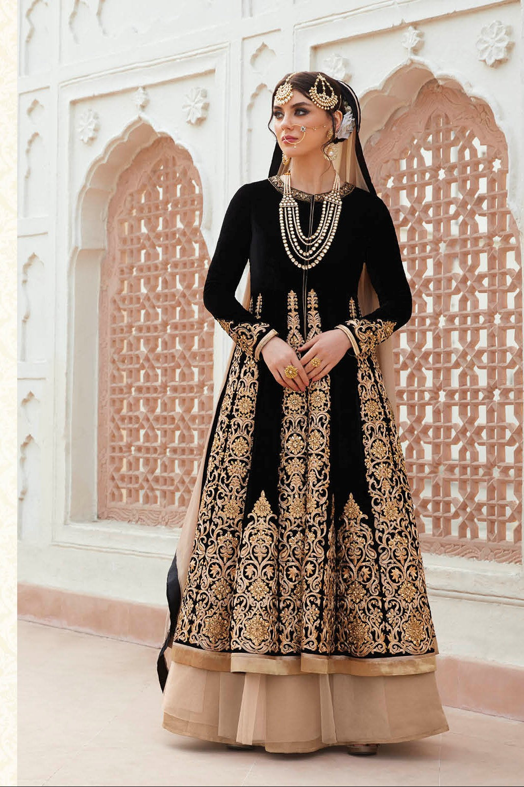 7405 FLORAL MUGHAL BLACK HEAVY EMBROIDERED EID DRESS 7405 FLORAL MUGHAL BLACK HEAVY EMBROIDERED EID DRESS