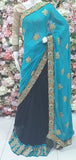 MOSAIC BLUE AND BLACK ETHNIC PUNJABI FESTIVE SAREE - Asian Party Wear