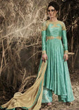 Turquoise Nakkashi Indian Wedding Palazzo Suit - Asian Party Wear