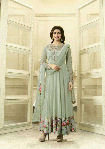 4745 LIME GREY KASEESH PRACHI-28 SEMI STITCHED ANARKALI DRESS - Asian Party Wear