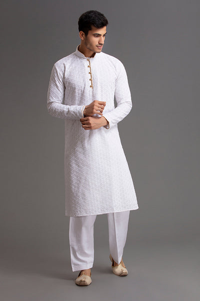 White Men's Pakistani Shalwar Kameez Indian Men's Kurta Suit - Asian Party Wear