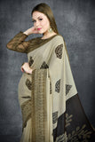 Military Olive Georgette Printed Saree - Asian Party Wear