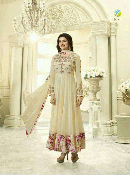 4741 CREAM KASEESH PRACHI-28 SEMI STITCHED ANARKALI SUIT - Asian Party Wear