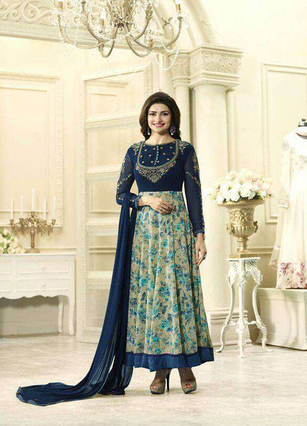 4744 NAVY KASEESH PRACHI-28 SEMI STITCHED ANARKALI SUIT - Asian Party Wear