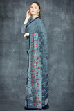 Mosaic Blue Printed Indian Formal Saree - Asian Party Wear