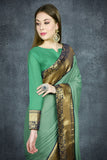 Ultramarine Green Banarasi Golden Border Ethnic Saree - Asian Party Wear