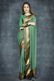 Ultramarine Green Banarasi Golden Border Ethnic Saree - Asian Party Wear