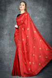 Flame Scarlet Red & Navy Blue Embroidered Ethnic Wear Saree - Asian Party Wear