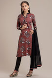 ZACG-60 MAUVE AND BLACK GIRLS READY MADE CHURIDAR SUIT - Asian Party Wear