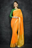 Saffron Yellow Banarsi Style Indian Ethnic Saree - Asian Party Wear