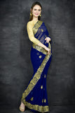 Classic Blue Indian Ethnic Wear Saree - Asian Party Wear