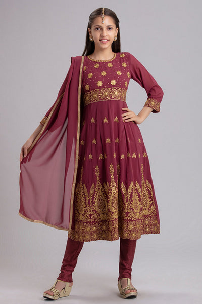 ZCG-52 BURGUNDY INDIAN GIRLS PARTY WEAR REDYAMADE SUIT - Asian Party Wear