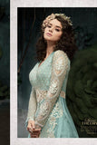 SKY BLUE INDIAN DESIGNER WEDDING AND BRIDAL GOWN - Asian Party Wear