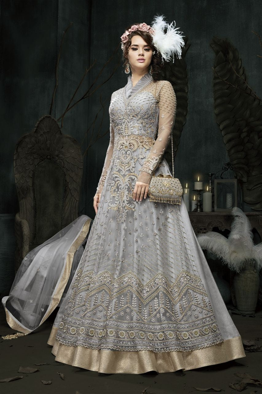GREY INDIAN DESIGNER WEDDING AND BRIDAL GOWN GREY INDIAN DESIGNER WEDDING AND BRIDAL GOWN