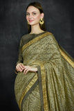 Military Olive Indian Wedding Net Saree - Asian Party Wear