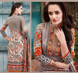 2008 ORANGE AND GREY PASHMINA SARANG SALWAR KAMEEZ WITH PRINTED SHAWL - Asian Party Wear