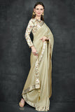 Beige Plain Saree With Floral Printed Blouse - Asian Party Wear