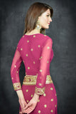 Magenta Purple Golden Embroidered Border Designer Saree - Asian Party Wear