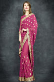 Magenta Purple Golden Embroidered Border Designer Saree - Asian Party Wear