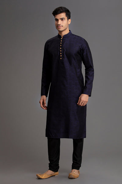 Navy Blue Readymade Kurta Pajama Menswear Suit - Asian Party Wear