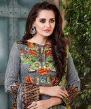 2006 GREY PASHMINA SARANG SALWAR KAMEEZ WITH PRINTED SHAWL - Asian Party Wear