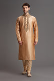 Rich Gold Indian Men's Wedding Embroidered Kurta Pajama Groom Dress - Asian Party Wear