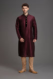 DARK MAROON INDIAN WEDDING MENSWEAR KURTA PAJAMA - Asian Party Wear