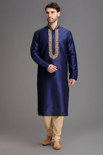 Navy Blue Indian Mens Wedding Kurta Pajama Designer Festive Menswear - Asian Party Wear