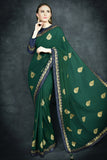 Dark Green & Navy Blue Designer Party Wear Saree - Asian Party Wear