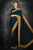 Peacock Blue & Gold Border Designer Party Wear Saree - Asian Party Wear