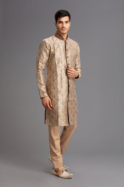 Gold Sherwani Indian Men's Wedding Outfit - Asian Party Wear