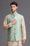 Mint Green Brocade Men's Waistcoat - Asian Party Wear