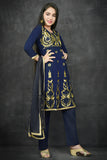 Navy Blue Frock Style Kurti Salwar Suit - Asian Party Wear