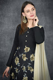 Black Floral Print Churidaar Suit - Asian Party Wear