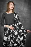 Black Floral Printed A Line Dress - Asian Party Wear