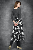 Black Floral Printed A Line Dress - Asian Party Wear