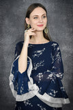 NAVY BLAZER BLUE ANARKALI FLORAL DRESS - Asian Party Wear