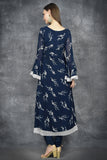 NAVY BLAZER BLUE ANARKALI FLORAL DRESS - Asian Party Wear