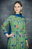 Ultramarine Green Floral Printed Pakistani Anarkali Suit - Asian Party Wear