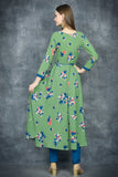 Ultramarine Green Floral Printed Pakistani Anarkali Suit - Asian Party Wear